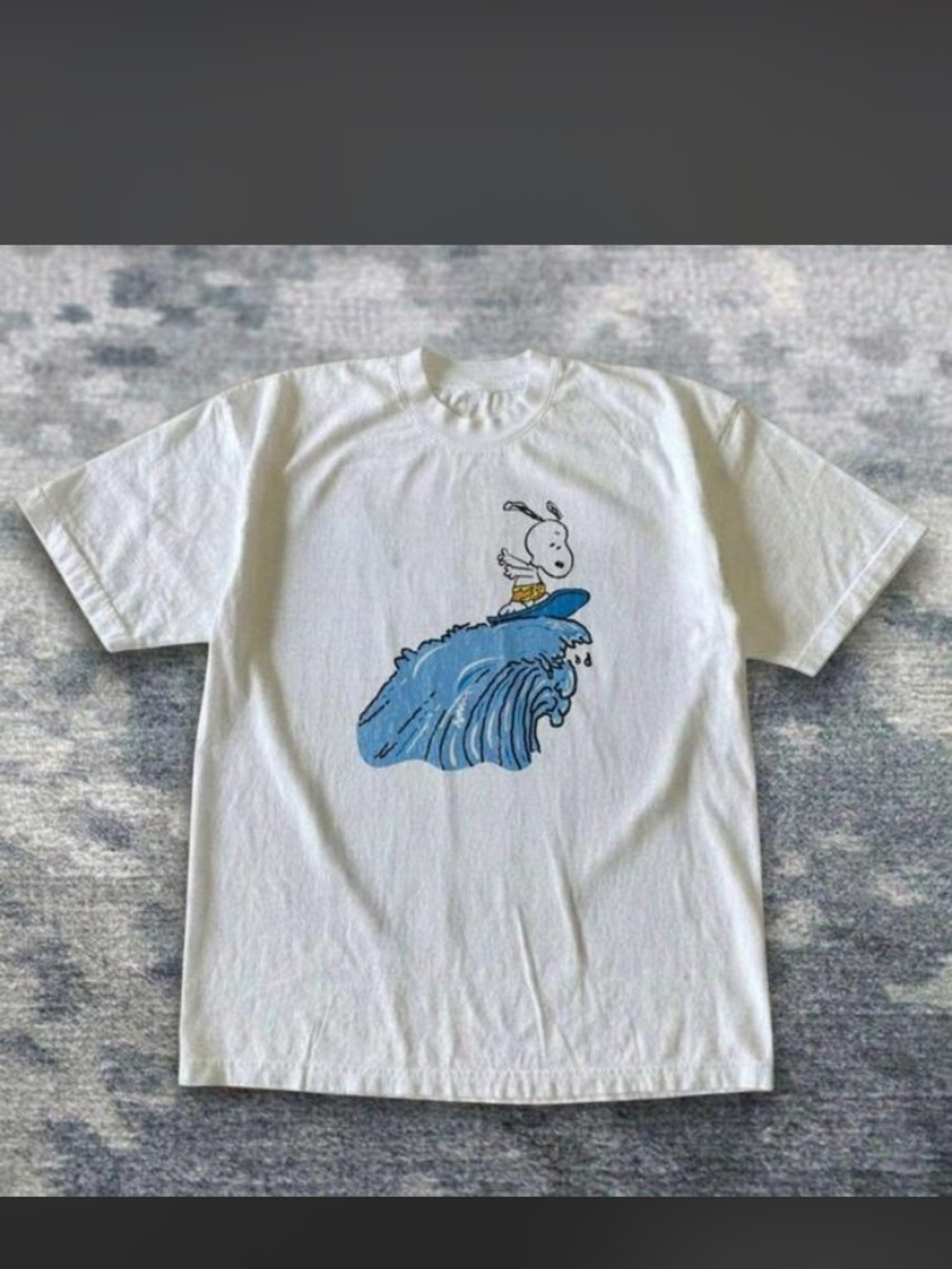 Gildan White Kids Snoopy Surfing Graphic Tee with Blue Wave